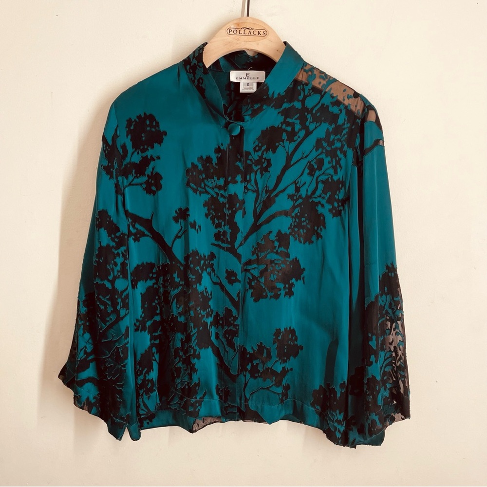 Emmelle Floral Teal and Black Top Blouse size S